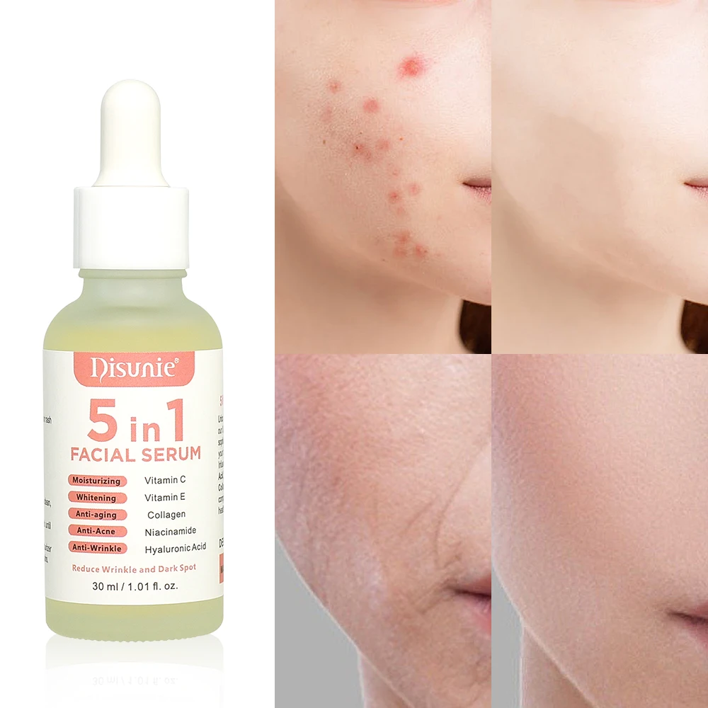 5 in 1 Vitamin C Skin Whitening Serum  Vitamina C With Hyaluronic acid Wrinkle remover Private Label Face Serum