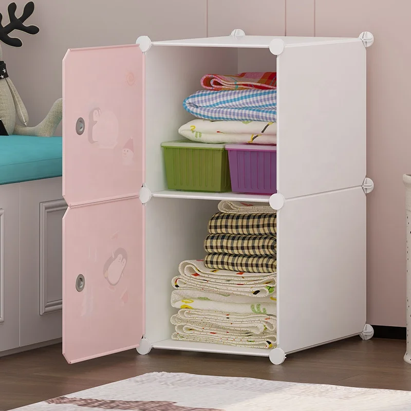 Cheap 2 door Wardrobe For Children Modular Portable Storage Cabinet Cartoon Door Cute Small Plastic Wardrobe Cabinet