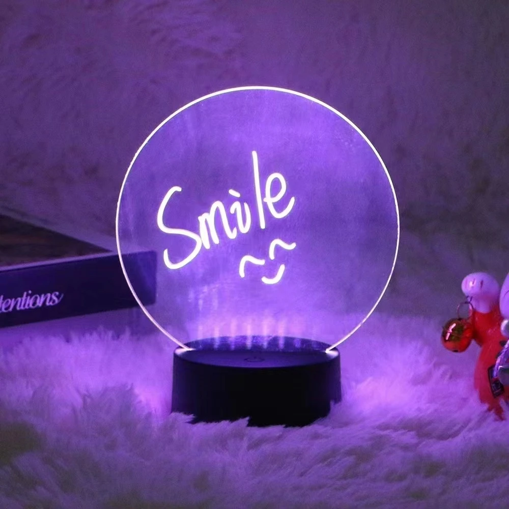 Hot Sale DIY Blank Clear 3D Acrylic Rewritable Led light note board Lamp 3d message board acrylic lamp