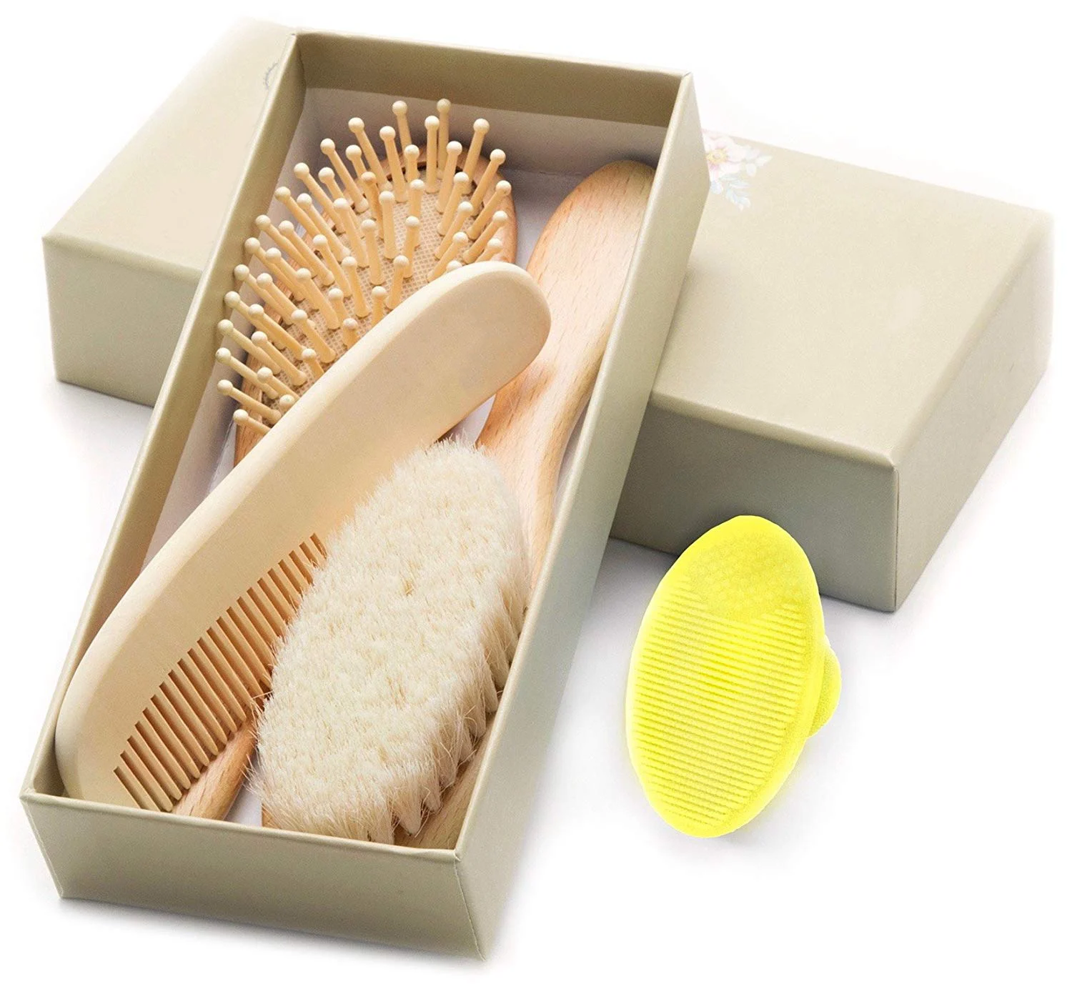 eco-friendly high quality goat hair baby bush set wooden kid hair brush set