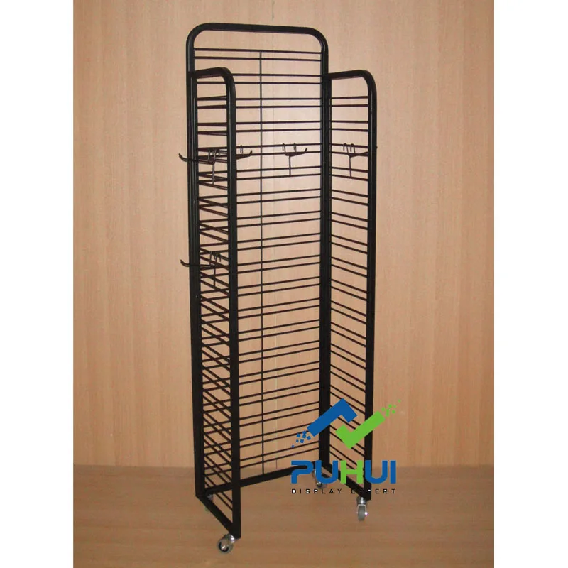 retail shop display wire panel rack custom floor steel stand with rollers