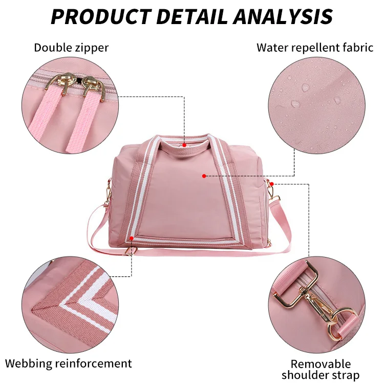 Swimming carry on gym sport bag fashion  weekender waterproof luggage women pink duffle travel bags with shoe pouch