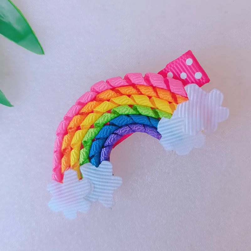 Grosgrain Ribbon Boutique Hair Bow Gradient Rainbow Hair Clip for Girls Flower Hair Accessories