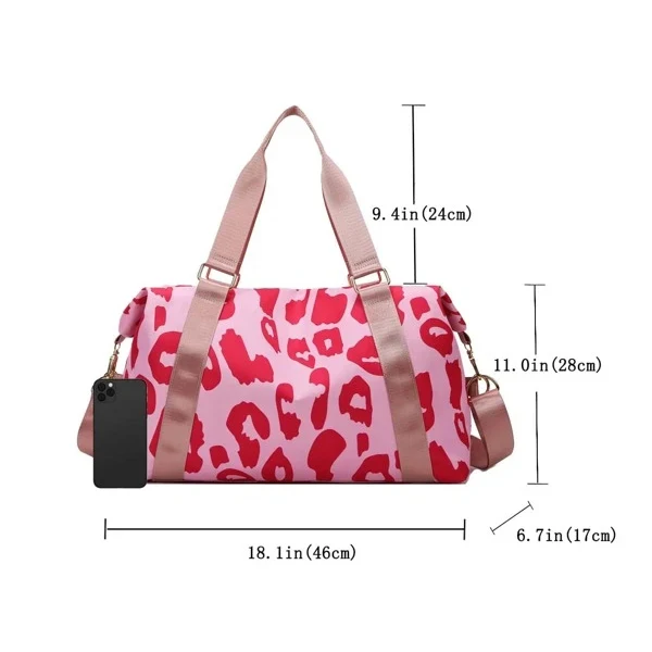 Wholesale Large Custom Logo Cute Leopard Print Zipper Pink Sport Weekend Travel Duffle Bags For Women