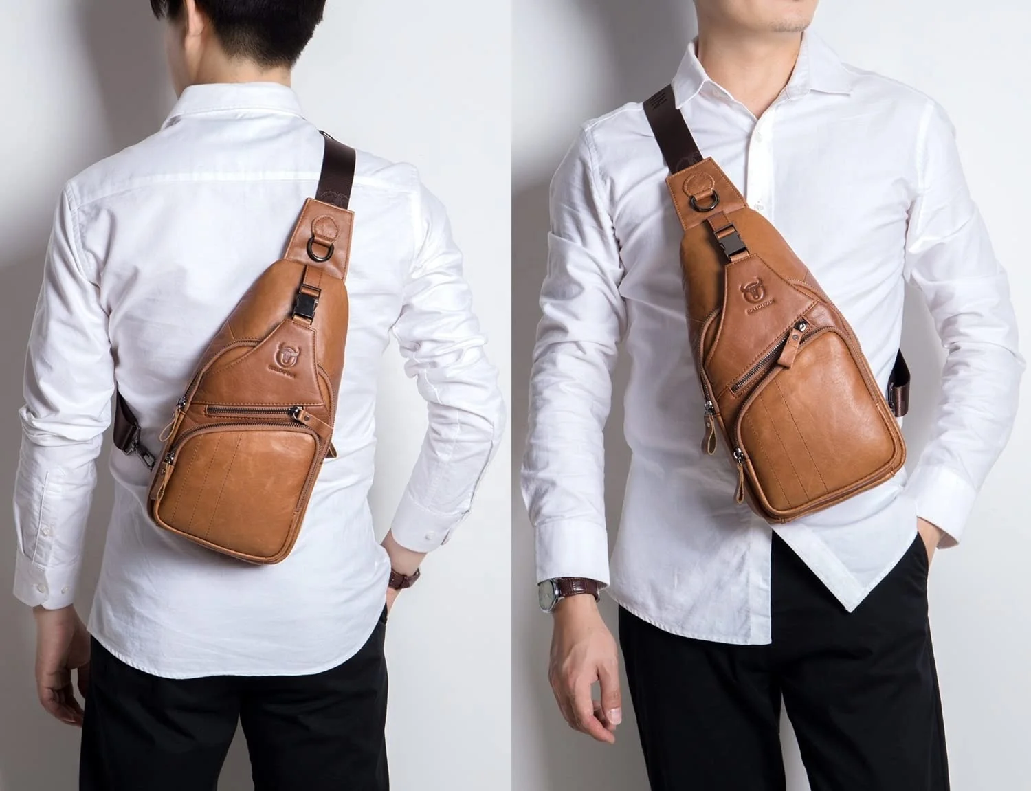 Wholesale men leather leisure sports chest bag men shoulder bag genuine leather messenger bags manufacturer