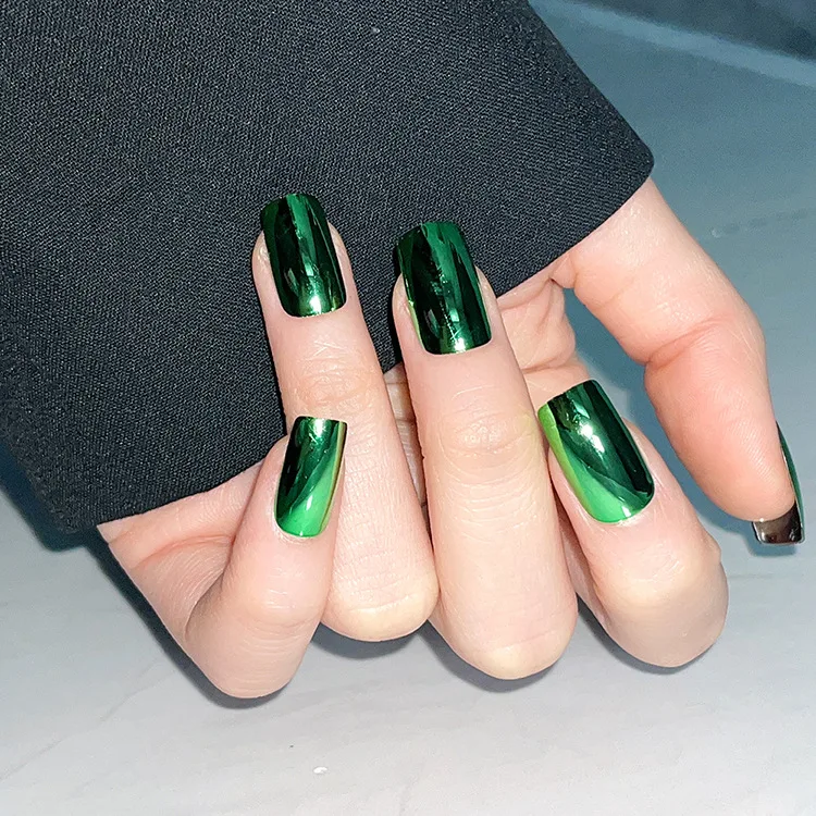 Customized Metal Mirror Medium Square Nails Salon Professional Products Press On Nails Artificial Nails