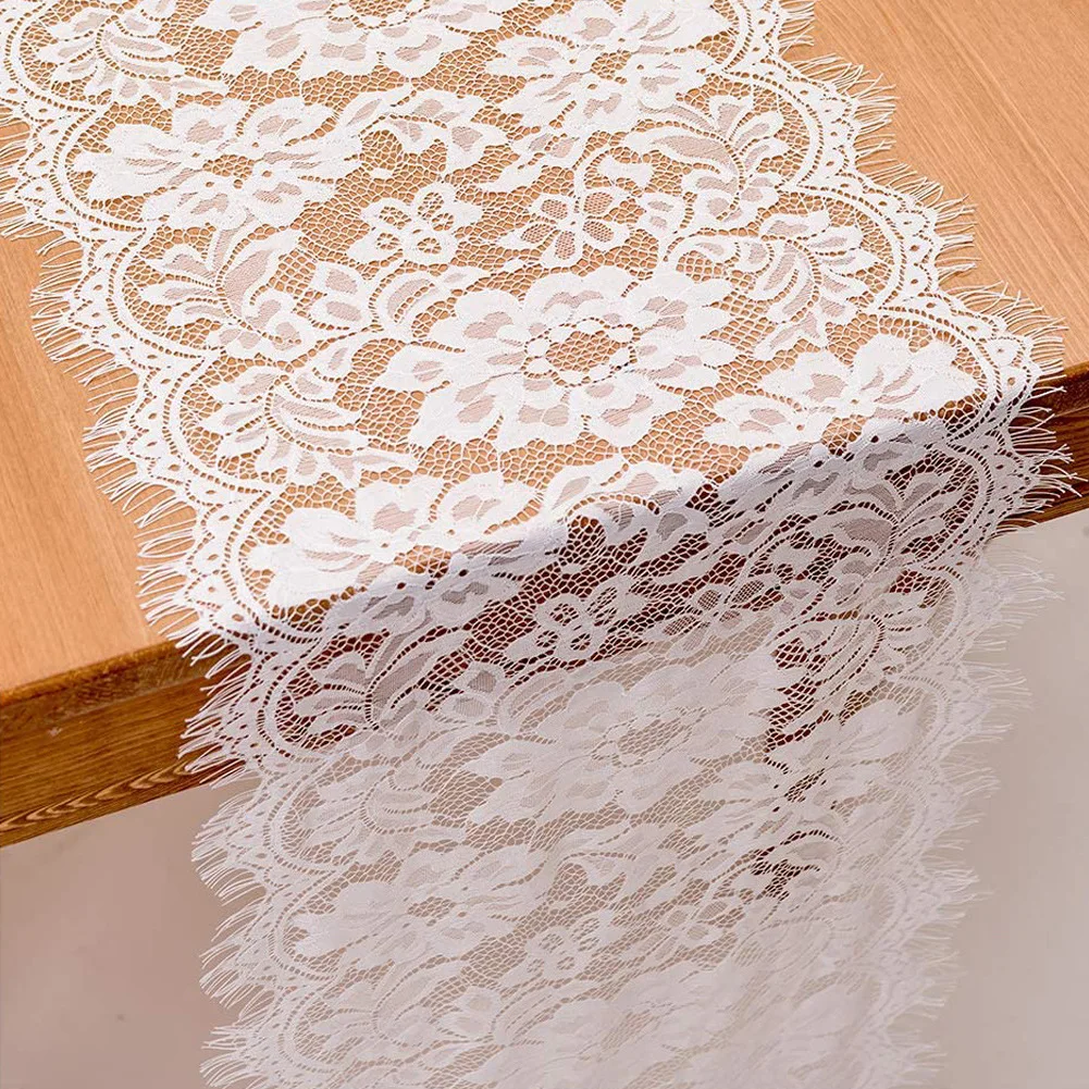 11*118 inch Thanksgiving White Classy Embroidered Reception Decor Rose Floral Netting Lace Table Runner