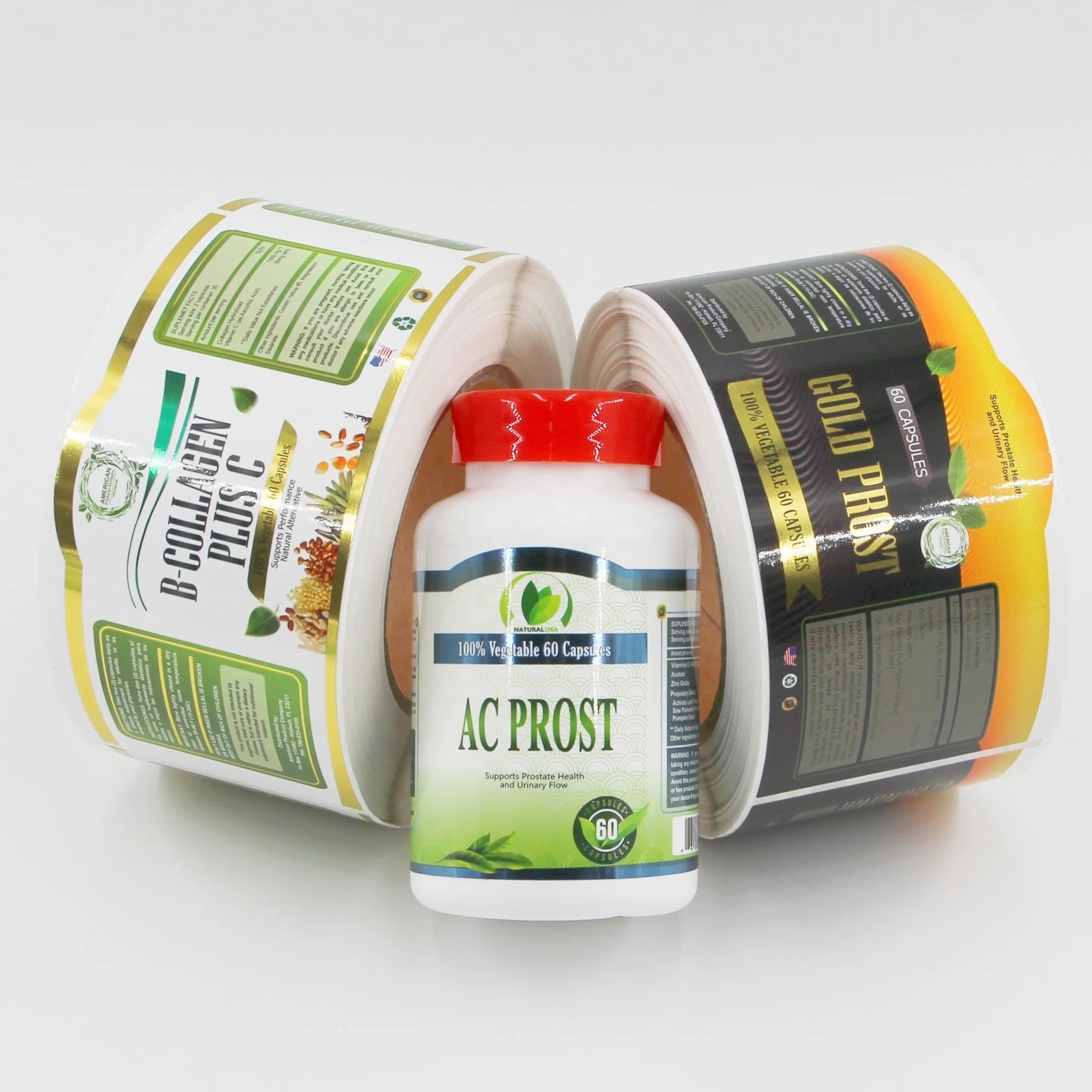 Waterproof Stickers for Nutrition Bottle Supplement Custom Printed Food Label Sticker Roll With Printed Design