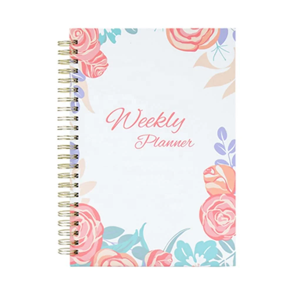 Professional planner supplier custom printing undated non dated daily spiral planner calendar notebook with pocket and sticker