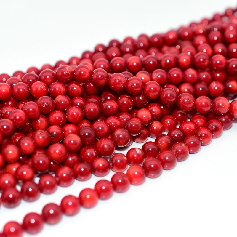 Factory Wholesale 6/8mm round Natural Red Coral Loose Gemstone Beads for Jewelry Making Strand 100% Natural Stone