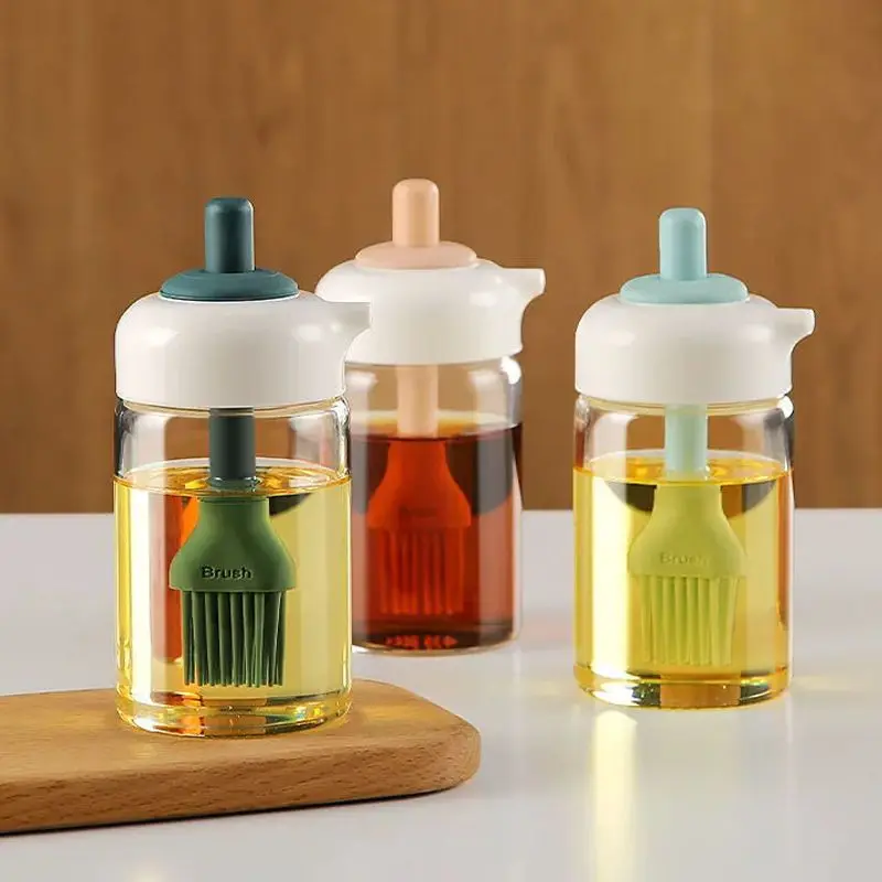 New Oil Sprayer Condiment Bottles 2 in 1 Oil Dispenser Bottle with Silicone Brush for Cooking BBQ Baking