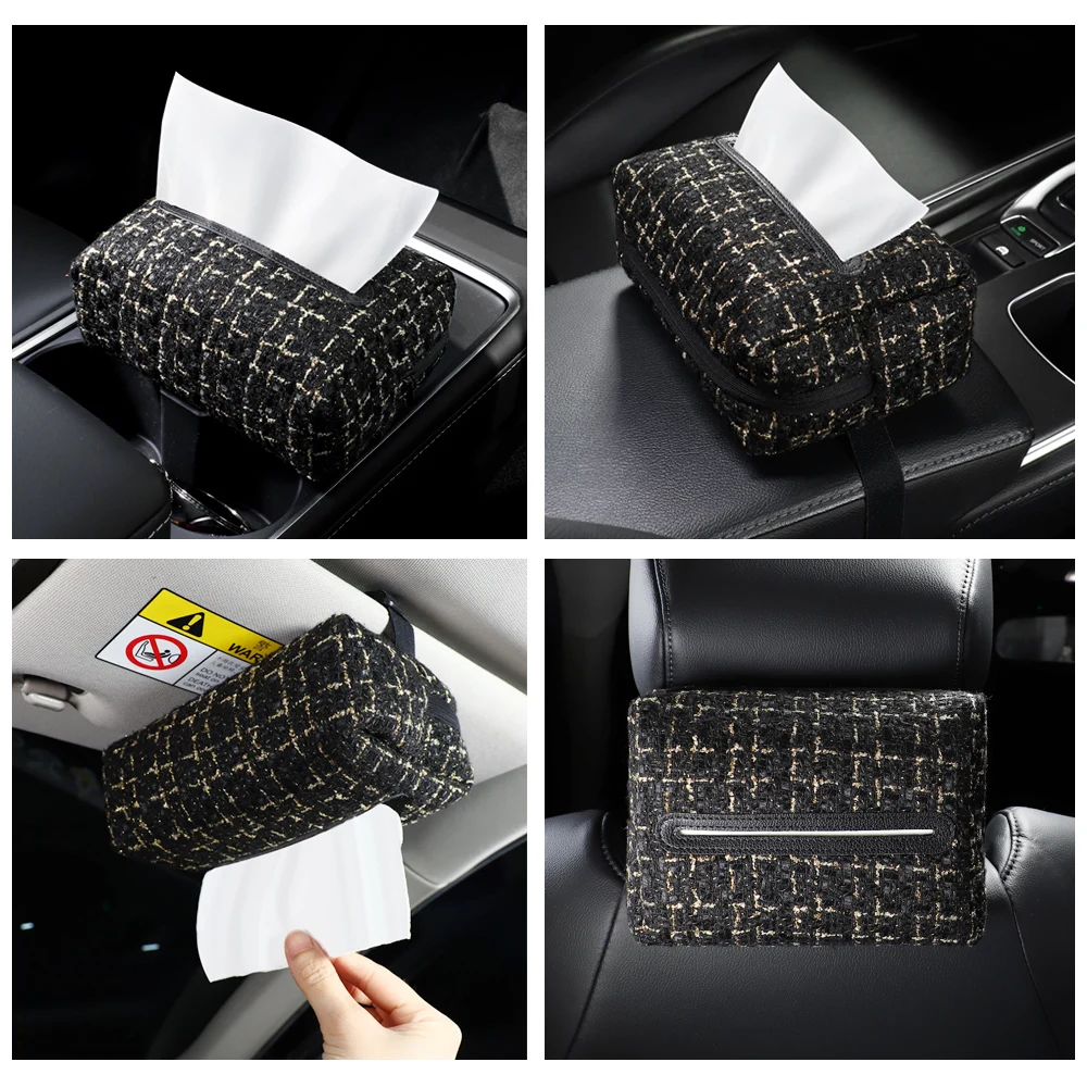Car Tissue Box Towel Sets Tissue Box Holder Auto Interior Storage Decoration Accessories Car Sun Visor Fabric light luxury