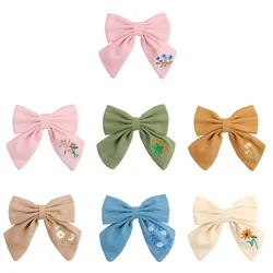 hair bow embroidery hair bow linen hair clips,linen pinwheel and sailor bows on alligator clips