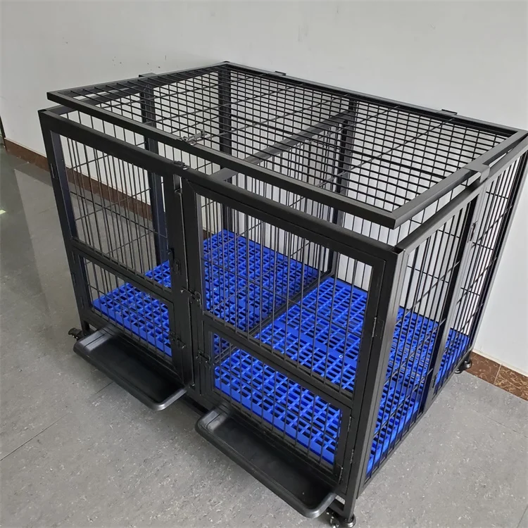 Single layer double door heavy duty dog pet kennel cage stainless steel large collapsible dog cage with wheels