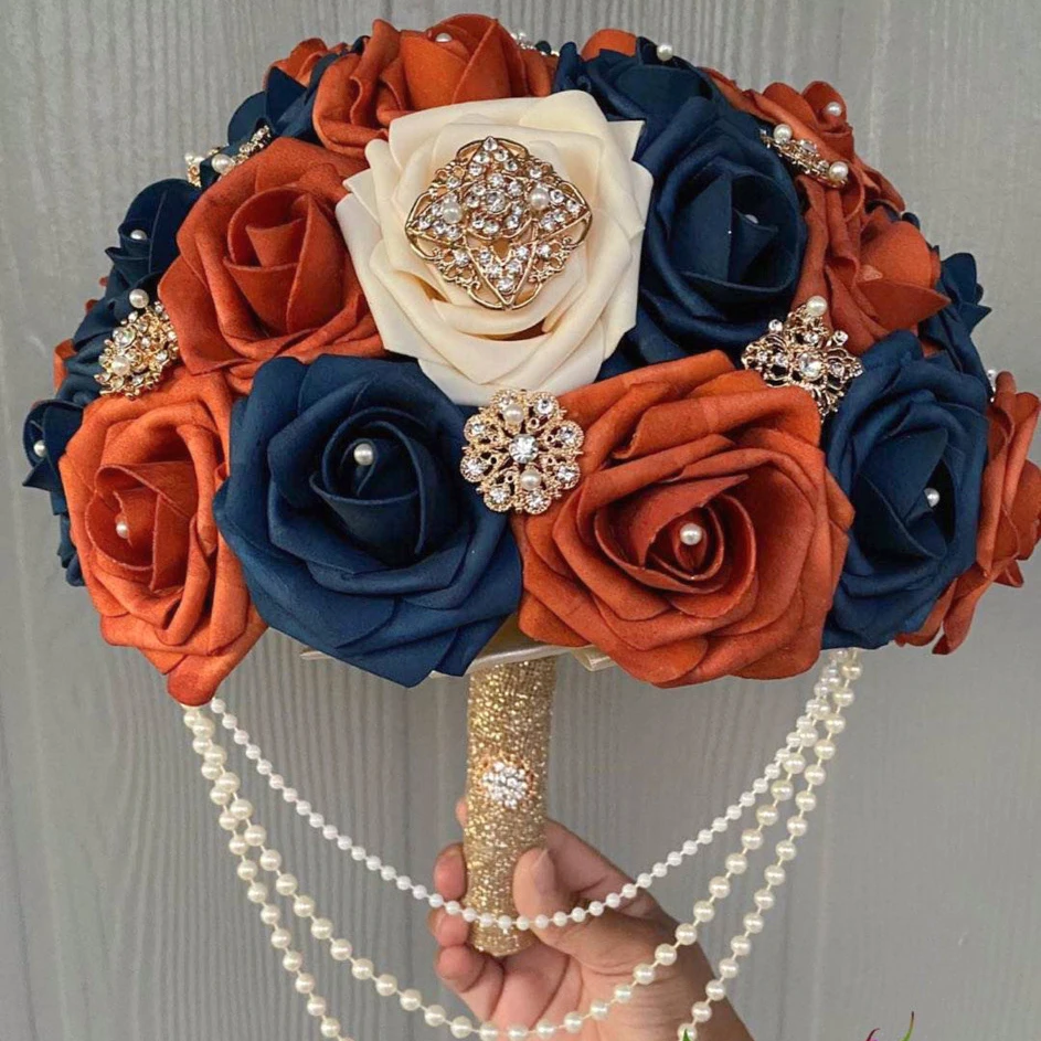 Foam Rose Flowers Flores De Tacto Real Blue Rust Orange Soap Flower Bouquet for Wedding Accessories
