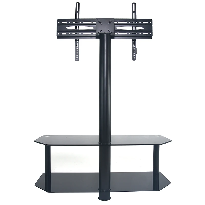 Two layers TV floor stand glass tv stand with upper mount