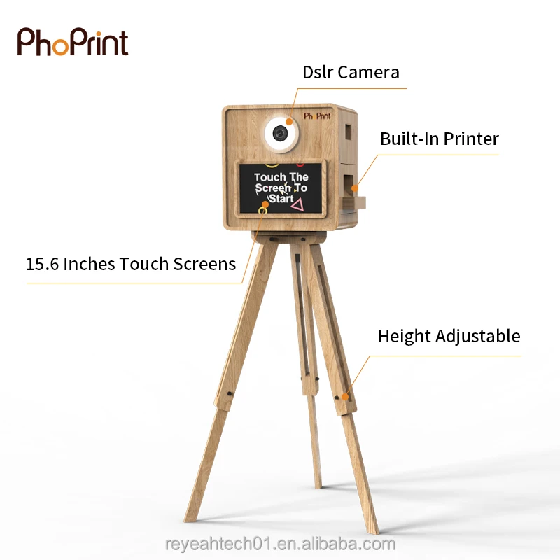 New Oak Events Party Photo Kiosk Wood Photo Booth Shell with Sublimation Printer and DSLR Camera