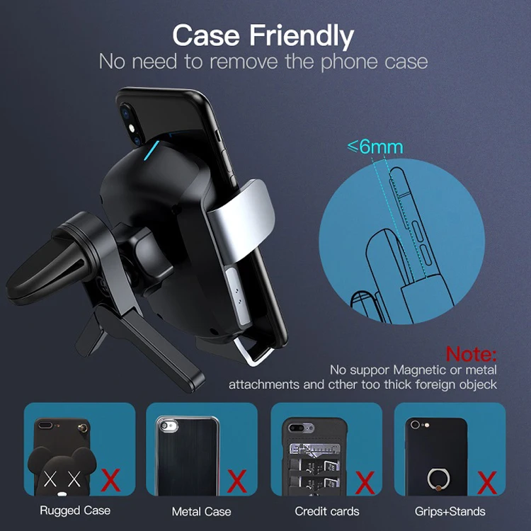 Volant Roc New Upgraded Multifunction Easy Clamp One Touch Qi Fast Charging Car Wireless Charger Holder Stand Quick Charger