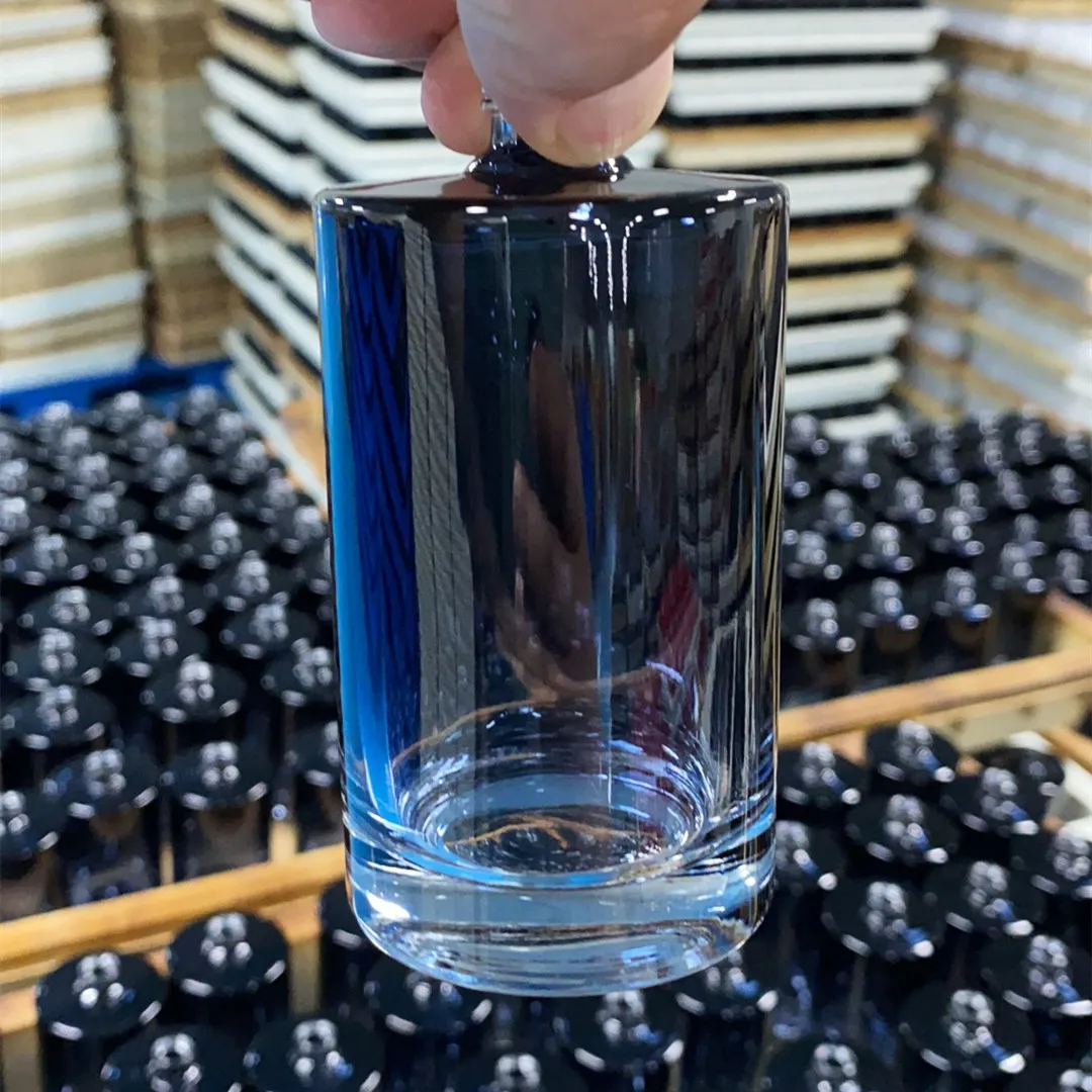 Refillable Gradient Blue Color Men Parfum Botol 30ml 1oz Cylinder Cologne Atomizer Round Spray Glass Perfume Bottles