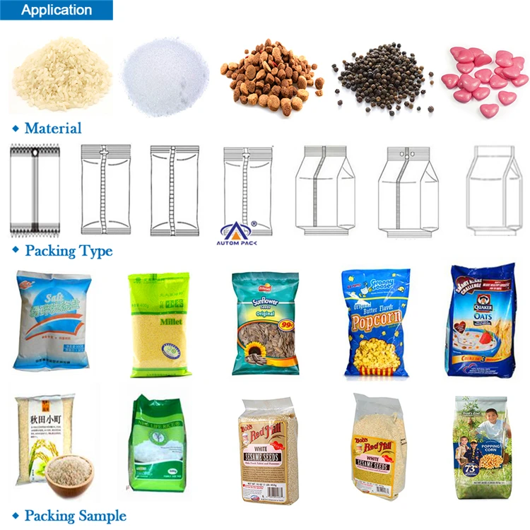Multi-functional volumetric cup rice beans peanuts sugar salt cashew nut granular packaging machine line