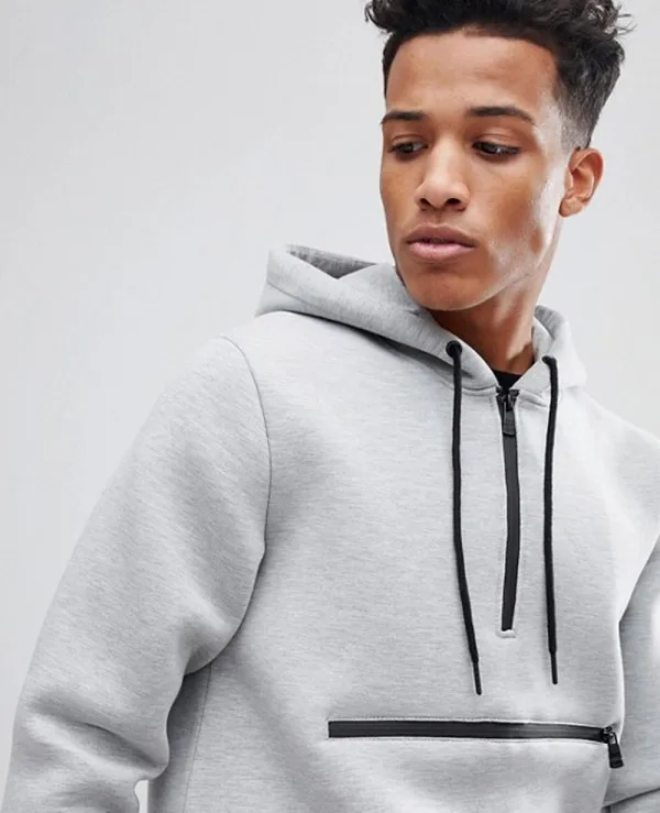 
Hot Sale Custom Half zipper Organic pullover sweatshirt New Fashionable Men Grey Hoodie 