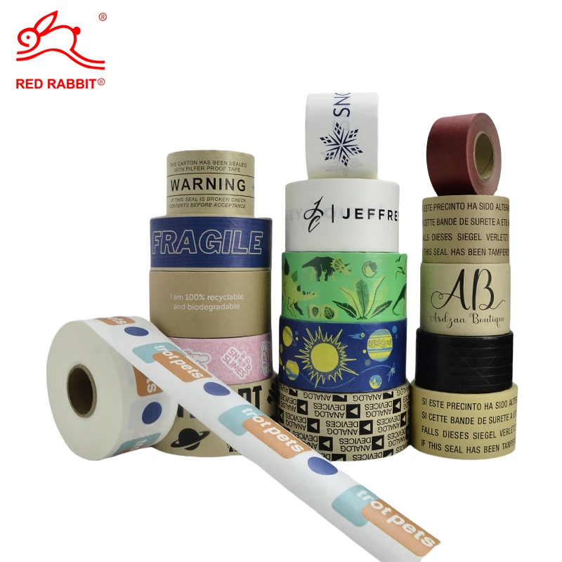 Custom logo printed reinforced wet water brown thin kraft paper packaging tape with logo