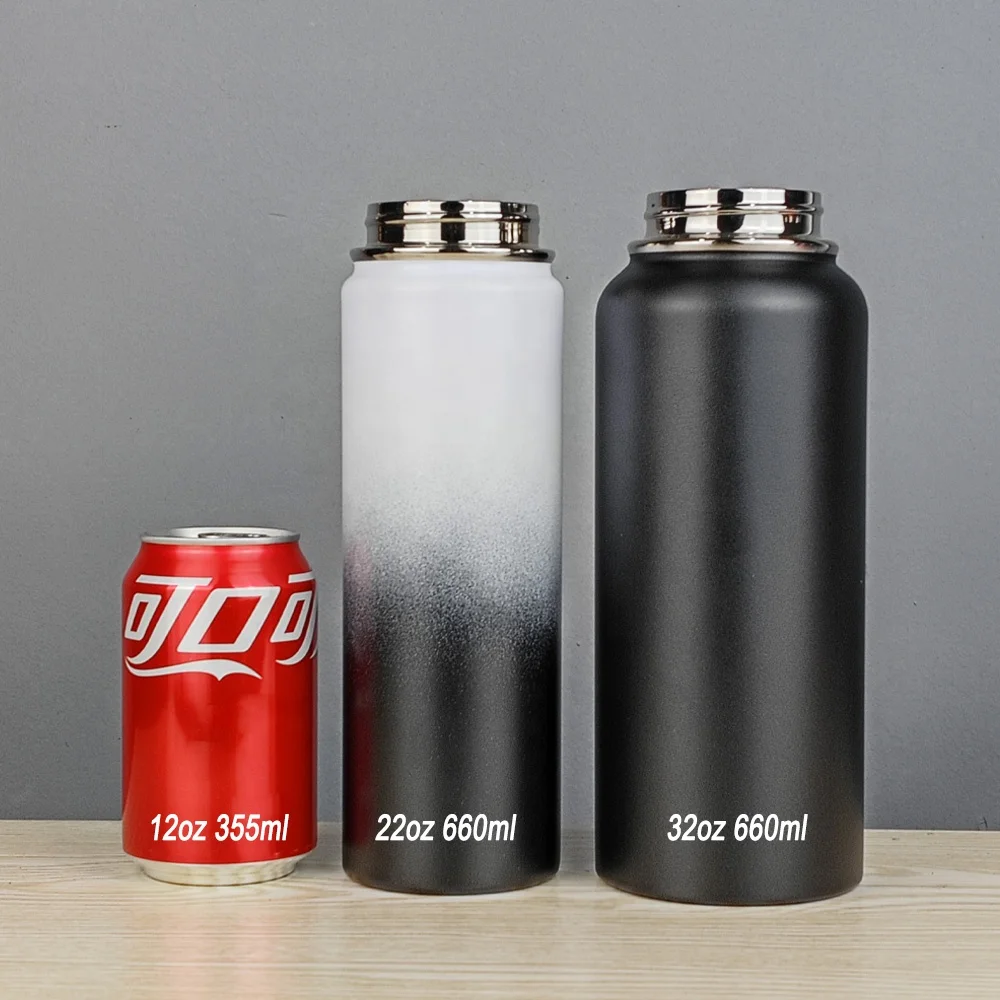 Custom logo Wide Mouth Flask 18oz 22oz 32oz Stainless Steel Vacuum Insulated Sports Powder Coated Water Bottle With Button Lid