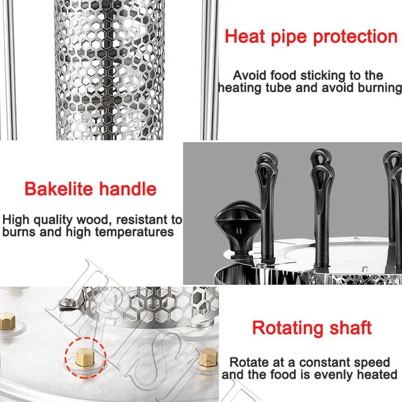 6 Sticks Stainless Steel Electric Smokeless Kebab Machine Vertical BBQ Meat Rotary Kebab Skewer Grill Making Machine