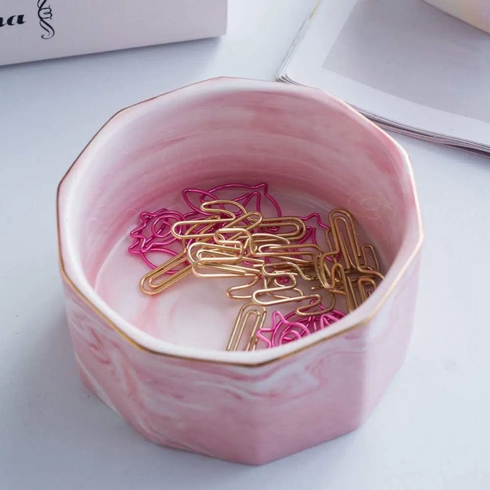 Ceramic Marble Cute Paper Clip Organizer Office Binder Clip Holder Trinket Paper Clip Holder for Desk
