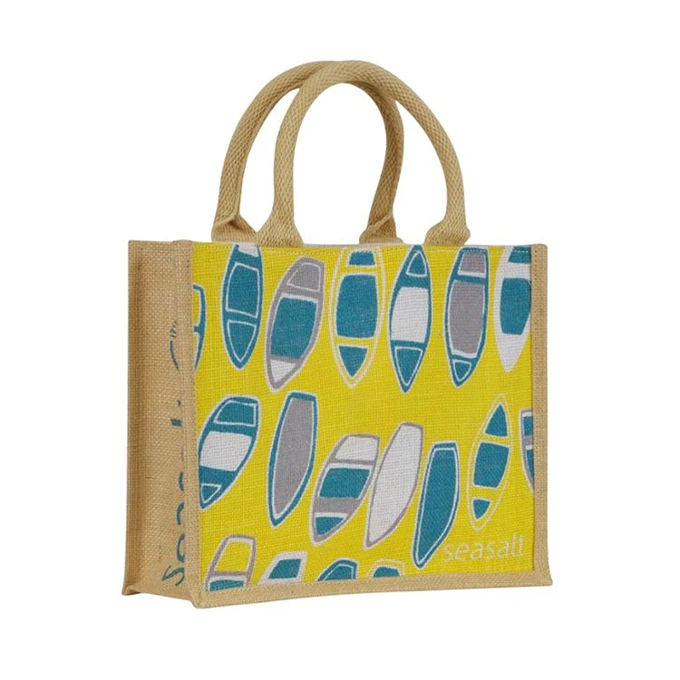 Wholesale custom printing reusable shopping tote fashion packing handbag jute bag