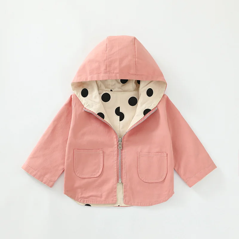 Amazon Hot Selling Boys And Girls 100% Cotton Outdoor Windbreaker Dot Printing Solid Color Reversible Jacket size from 80-120