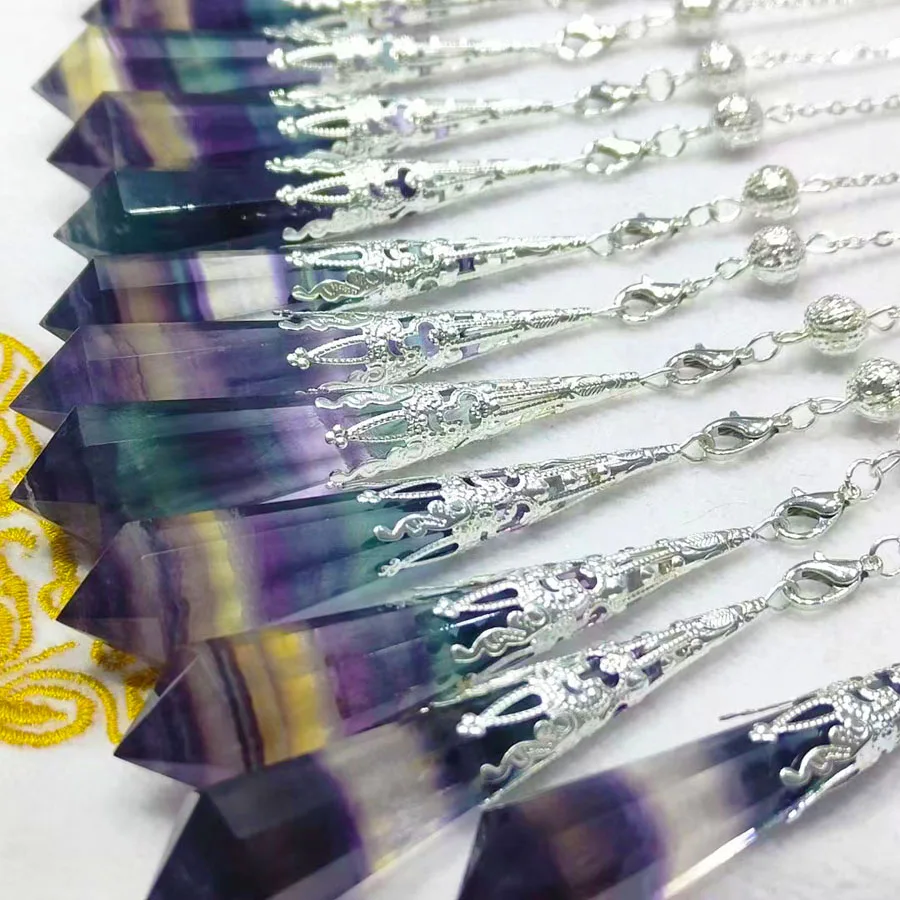 High Quality Crystal Stone Pendulum Polyhedral Pendulum Rainbow Fluorite Pendulum For Healing Stones Pendant