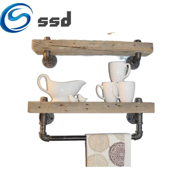 Retro old iron industrial pipe shelf wall rack bookshelf