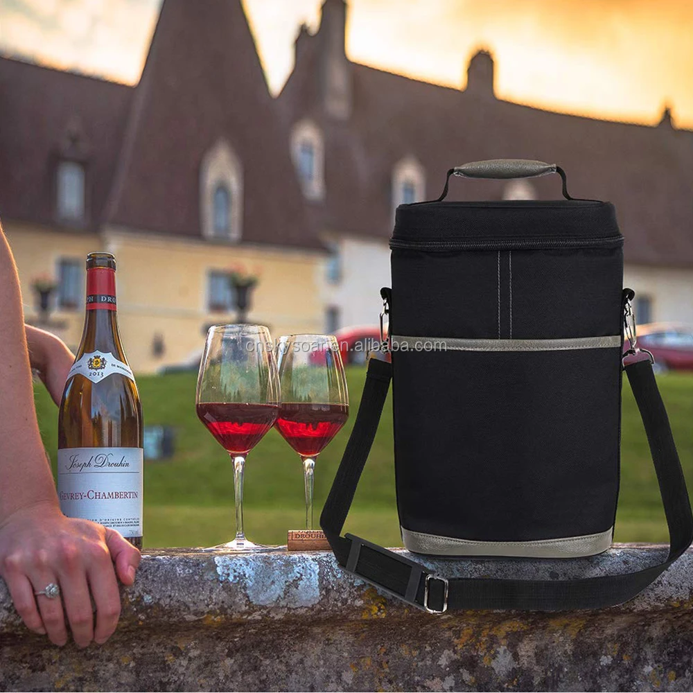 Manufacturer Portable Label Insulated Shoulder Red Wine 2 Bottles Picnic Hiking Cooler Ice Bag Lunch Beer Carrier