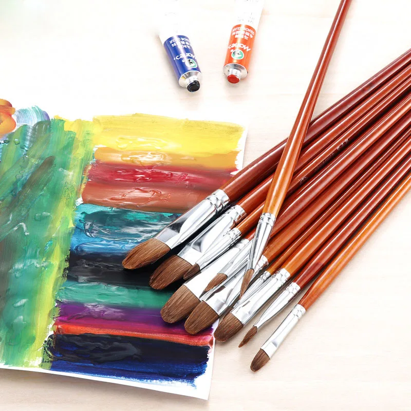 12pcs artist painting filbert wolf weasel hair paint round brush set