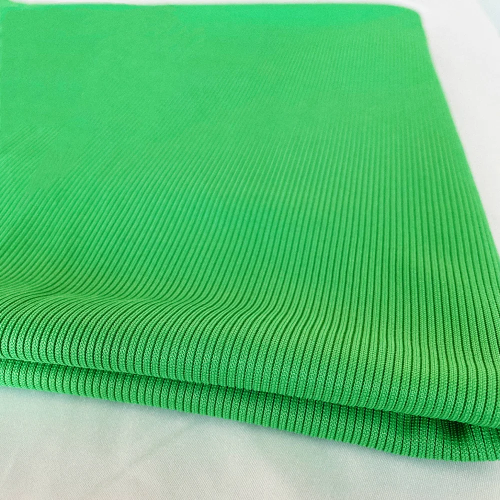 High Grade Bright Green Breathable Plain Dyed Tubular Rib Circula Polyester Cotton Interlock Knitted Fabric