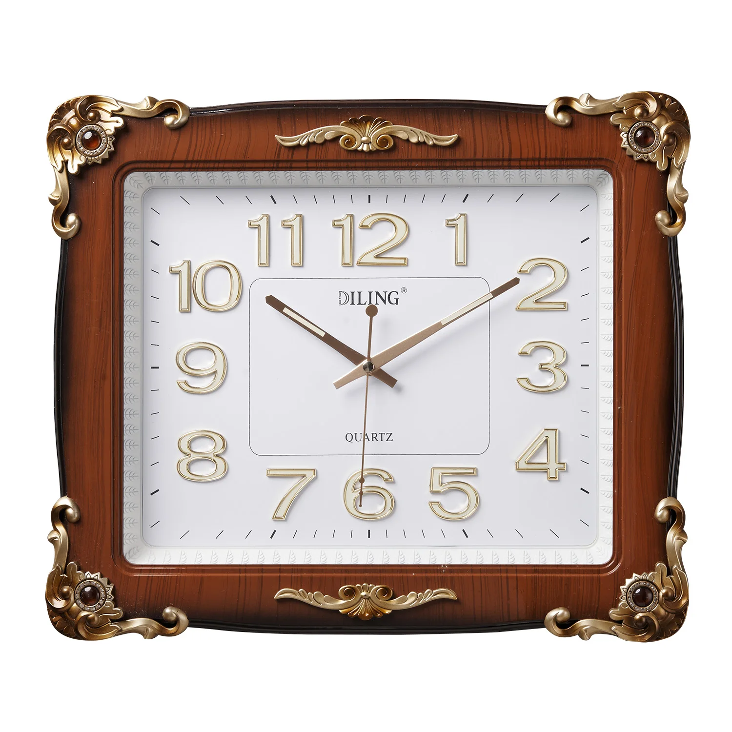DILING vintage decorative rustic quartz clock square luminous 3d number wall clock silent plastic wall clock for living room
