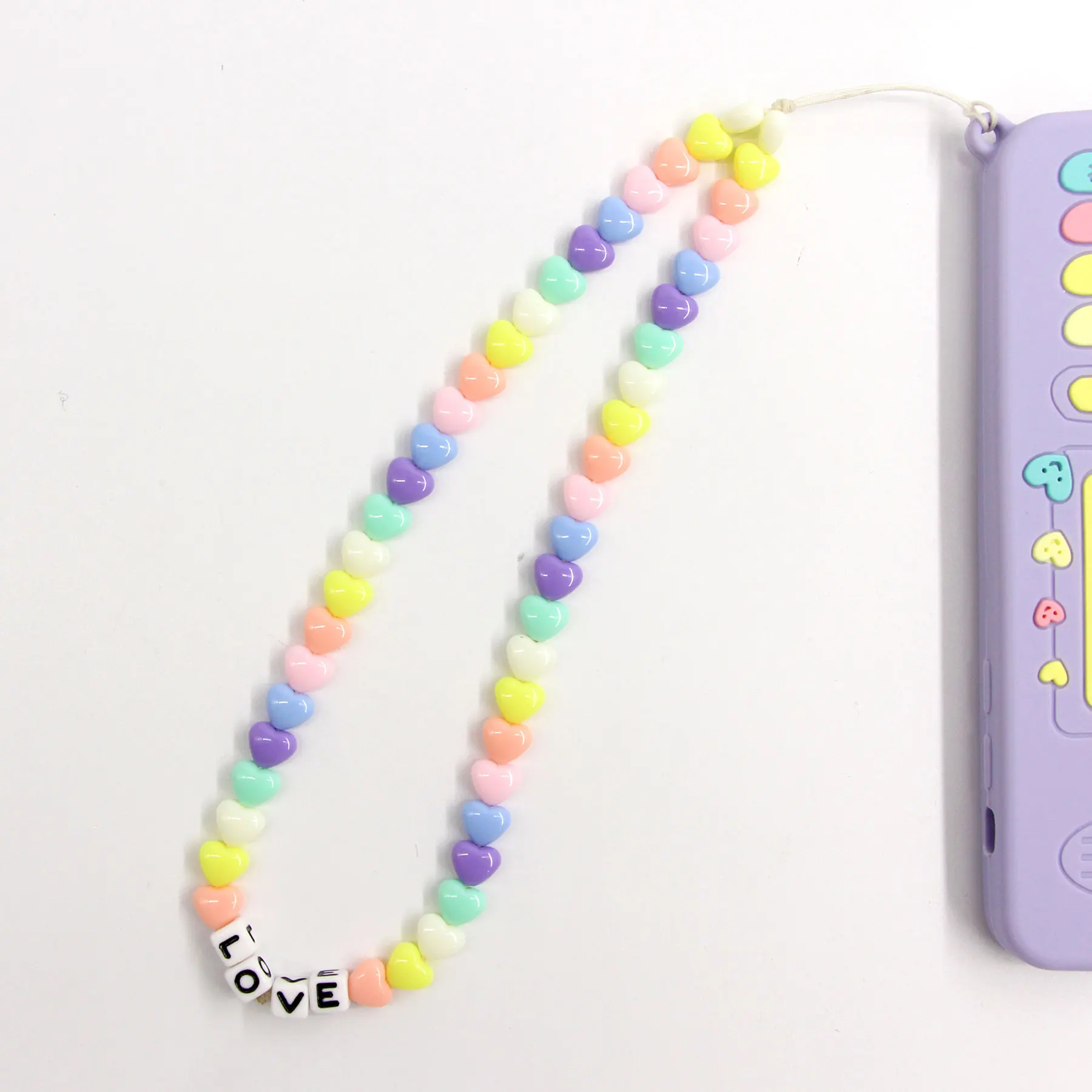Acrylic High Quality Rainbow Cute Custom Girls Phone Chain Ladies Wallet DIY Women Holder Heart Bead Mobile Chain