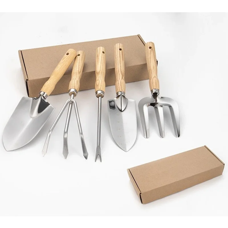 5pcs wooden handle garden yard tools stainless steel metal hand garden tools set