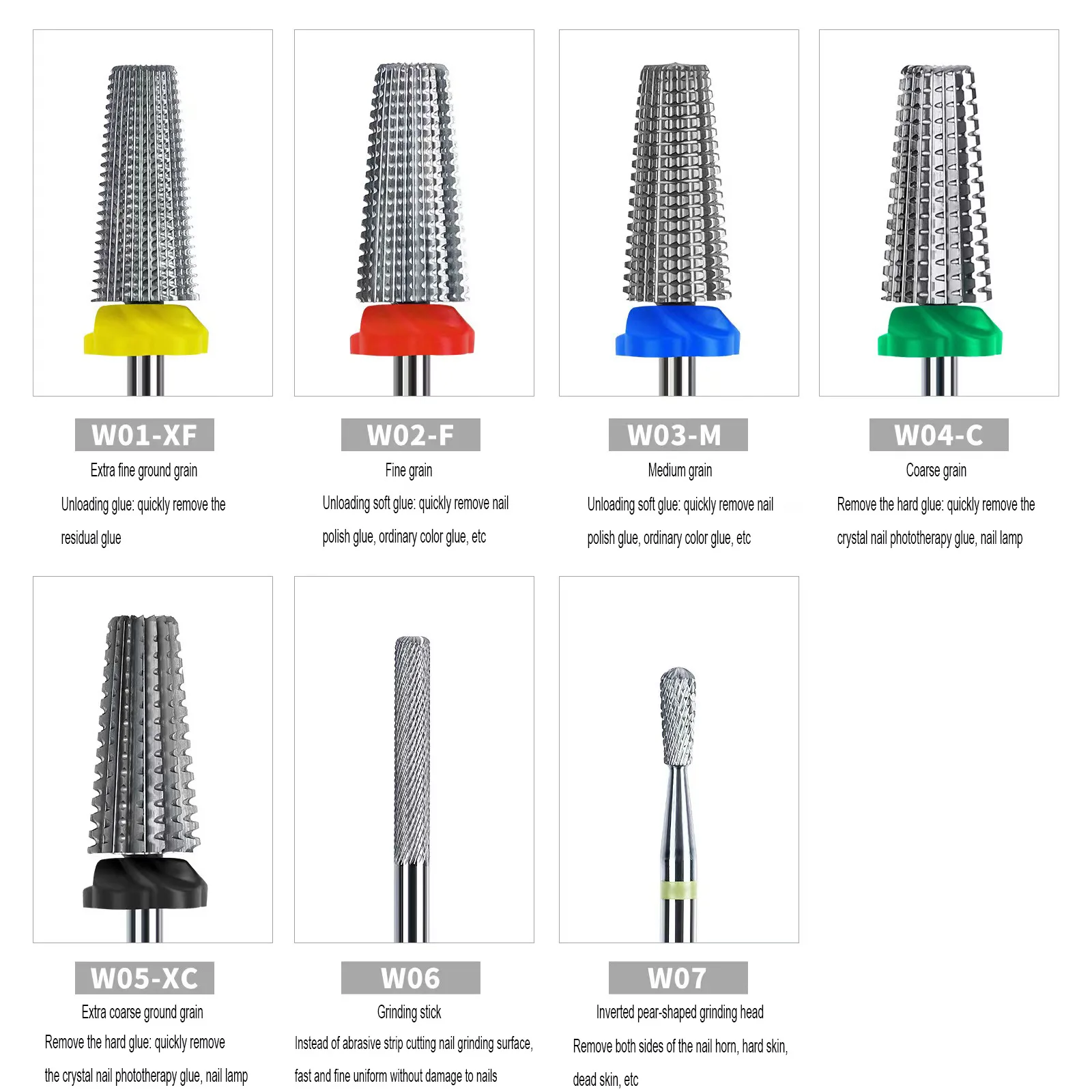 5 in 1 Nail Drill Bit 3/32 Tungsten Nail Drill Bit Electric Cuticle Clean Burr Remove Gel Tool Nail Drill Bit