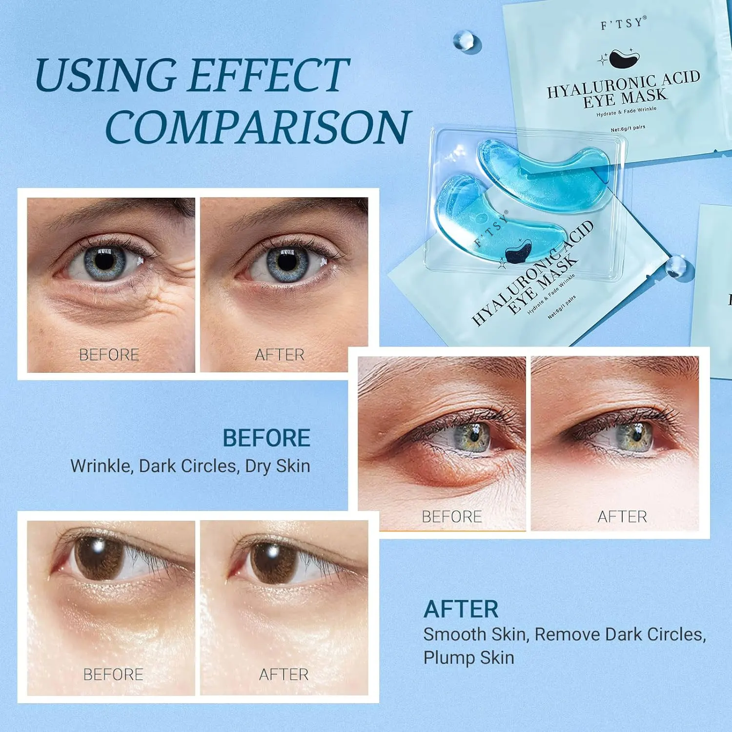 OEM ODM Natural Eye Mask Hyaluronic Acid Collagen Eye Pad Moisturizing Reduce Wrinkles Puffy Under Eye Patches
