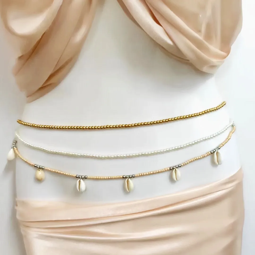 Natural shell beach sexy waist beads multi-layer imitation pearl belly chain Fashion jewelry body chain