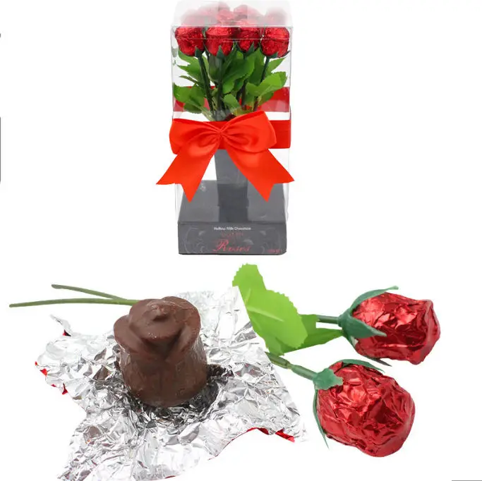 Custom Private Label Delicious Sweets Snack Chocolate Candy Rose Bouquet Flower Shaped Valentine Day Chocolate