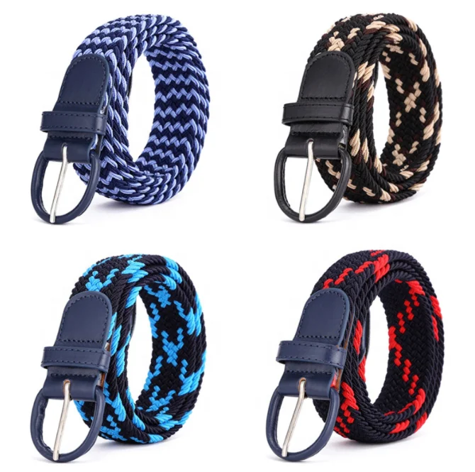 Unisex Multi-color Adjustable Web Woven Elastic Prevent Allergy Braided Stretch Belt for Woman Man