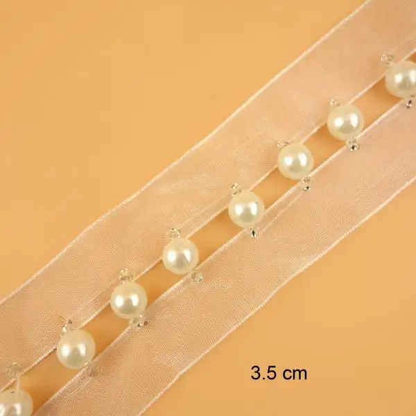 8mm white color pearls 4cm organza lace trims garment clothing dress home textile accessories