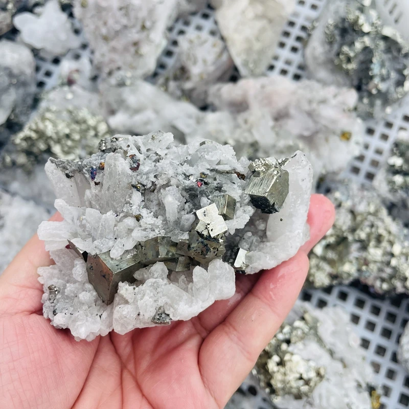 High Quality Natural Stone Healing Chalcopyrite and Crystal Quartz Cluster Mineral Specimen for Decoration