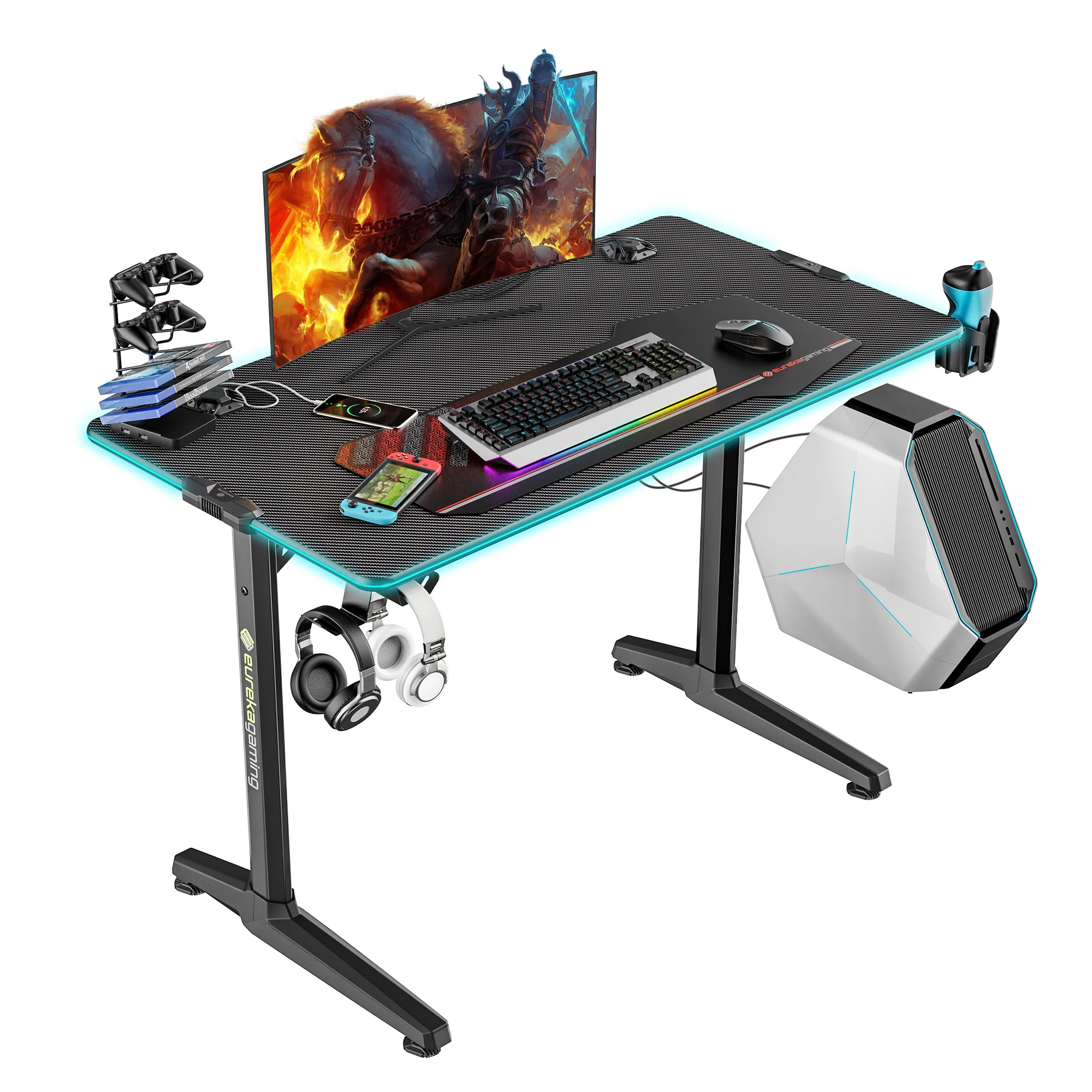 Электронная Спортивная электронная конкурсная панель из углеродного волокна Настольный ПК игровой стол с холодным светом