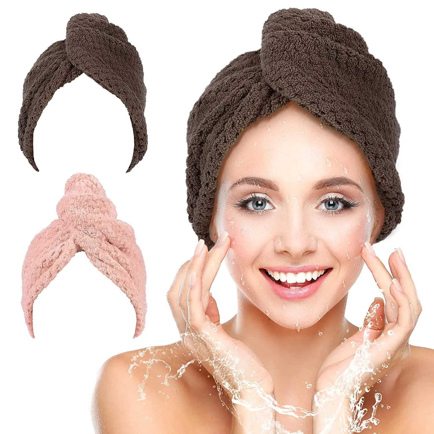 Microfiber Hair Towel  2 Packs  for Women Quick Dry Turban Anti Frizz Hair Wrap Towels for Curly