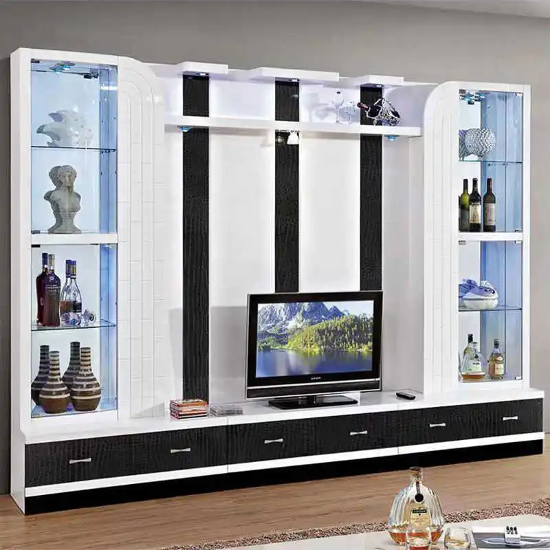Factory Latest Design Home Modern Wood Tv Stand Display Rack Furniture Luxury Wooden Led Wall Unit Tv Cabinet For Living Room