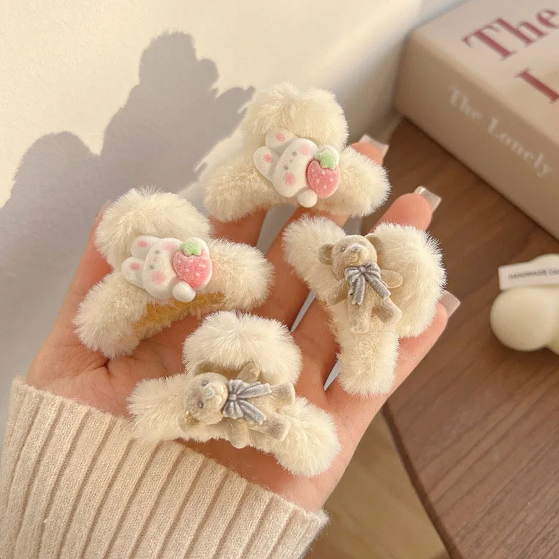 Korea Cute Plush Bear Hair Rope Winter Soft Pompom Elastic Hair Bands Hair Scrunchies for Women Girls Accessories Headwear